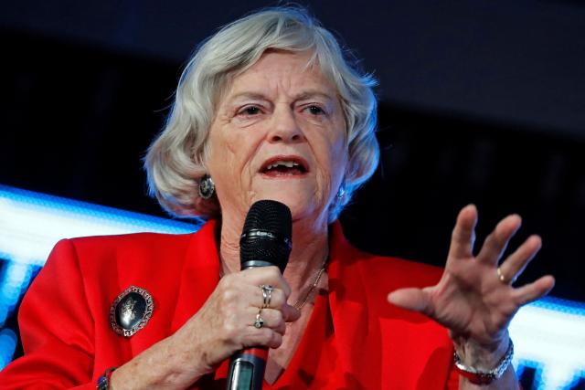 (FILES) Brexit Party member and south-west MEP Ann Widdecombe delivers a speech to supporters in Westminster, central London on October 18, 2019, on the Brexit Party’s case for a "Clean-Break Brexit" as the only solution. Anti-terrorism police have taken charge of the probe into the murder on July 9 of veteran British right-wing politician Ann Widdecombe after fresh evidence emerged, the interior minister said on July 13, 2026. (Photo by Tolga AKMEN / AFP)