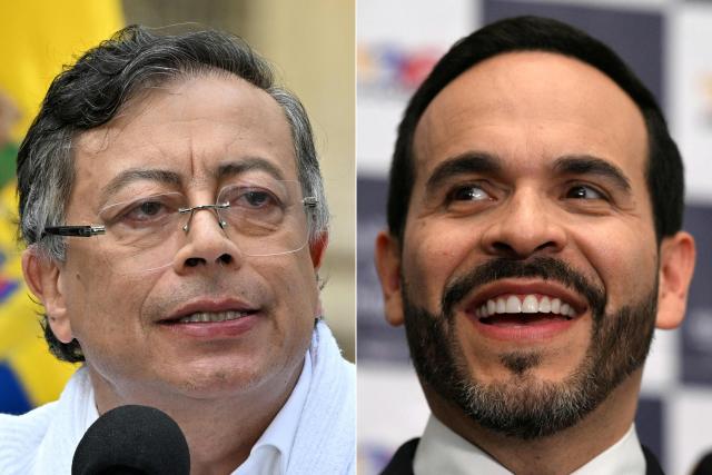 (FILES) (COMBO) This combination of file pictures created on July 07, 2026 shows Colombia's President Gustavo Petr (L) speaking after casting his vote during the presidential election in Bogota on May 31, 2026, and Colombia's presidential candidate Abelardo de la Espriella smiling during the presentation of his running mate Jose Manuel Restrepo at the Cali registration office in Cali, Colombia, on March 12, 2026. On July 12, 2026 Colombias left-wing president, Gustavo Petro, banned his successor, Abelardo De la Espriella, from taking office at a military base, even though the law stipulates that the ceremony must take place before Congress, which is based in Bogota. (Photo by Luis ACOSTA and JOAQUIN SARMIENTO / AFP)