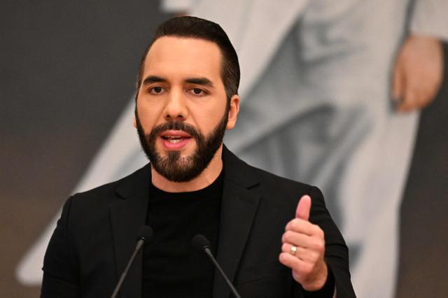 (FILES) El Salvador's President Nayib Bukele speaks during a press conference, on January 14, 2025 in San Salvador, El Salvador. El Salvador's Nayib Bukele has won his party's nomination to run for a third term as president after controversial legal reforms enabled him to contest in an election slated for next year. The Nuevas Ideas party proclaimed Bukele as its nominee late on July 12, 2026 after winning internal elections, ahead of national polls scheduled for February 2027. (Photo by Marvin RECINOS / AFP)
