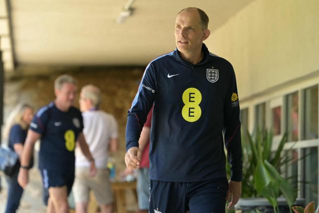 England's German head coach Thomas Tuchel arrives for a press conference as part of the 2026 World Cup football tournament in Kansas City on July 13, 2026.  (Photo by JUAN MABROMATA / AFP)