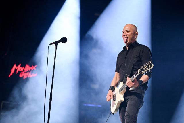 Danko Jones of the Canadian hard rock band Danko Jones performs on stage during the 60th Montreux Jazz Festival, in Montreux on July 13, 2026. (Photo by Fabrice COFFRINI / AFP)