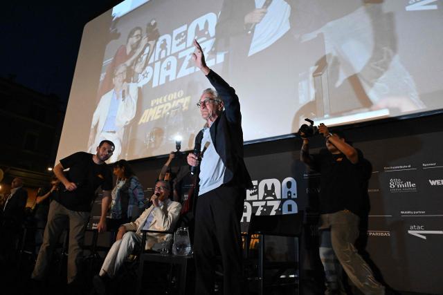 US actor Robert De Niro gestures as he presents the restoration of Bernardo Bertolucci's movie 'Novecento' (1900) to celebrate it's fiftieth anniversary as part of the 'Cinema in Piazza' festival in Rome on July 13, 2026. (Photo by Andreas SOLARO / AFP)