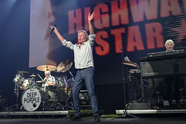(From L) Drummer Ian Paice, lead singer Ian Gillan and keyboardist Don Airey of the British rock band Deep Purple, perform during the 60th Montreux Jazz Festival in Montreux, Switzerland, on July 13, 2026. (Photo by Fabrice COFFRINI / AFP)