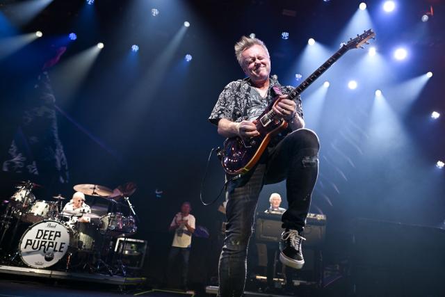 Guitarist Simon McBride of the British rock band Deep Purple performs during the 60th Montreux Jazz Festival in Montreux, Switzerland, on July 13, 2026. (Photo by Fabrice COFFRINI / AFP)