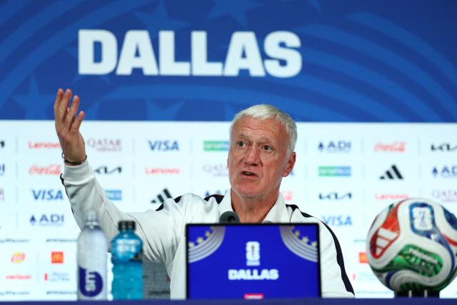 France's head coach Didier Deschamps gives an MD-1 press conference at the Dallas Stadium in Arlington on July 13, 2026, on the eve of the 2026 World Cup football tournament semi-final match between France and Spain. (Photo by FRANCK FIFE / AFP)