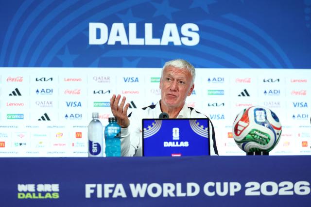 France's head coach Didier Deschamps gives an MD-1 press conference at the Dallas Stadium in Arlington on July 13, 2026, on the eve of the 2026 World Cup football tournament semi-final match between France and Spain. (Photo by FRANCK FIFE / AFP)