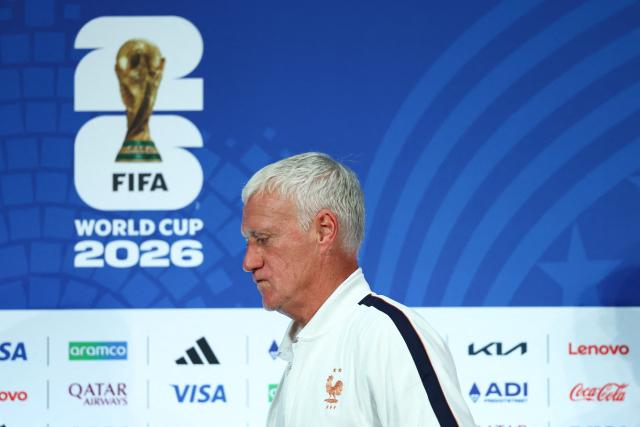 France's head coach Didier Deschamps leaves an MD-1 press conference at the Dallas Stadium in Arlington on July 13, 2026, on the eve of the 2026 World Cup football tournament semi-final match between France and Spain. (Photo by FRANCK FIFE / AFP)