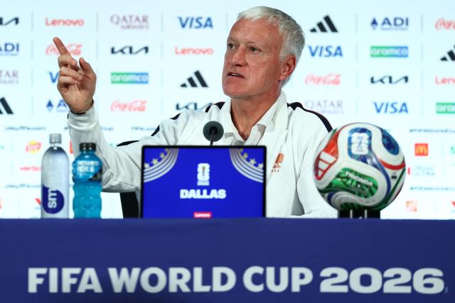 France's head coach Didier Deschamps gives an MD-1 press conference at the Dallas Stadium in Arlington on July 13, 2026, on the eve of the 2026 World Cup football tournament semi-final match between France and Spain. (Photo by FRANCK FIFE / AFP)