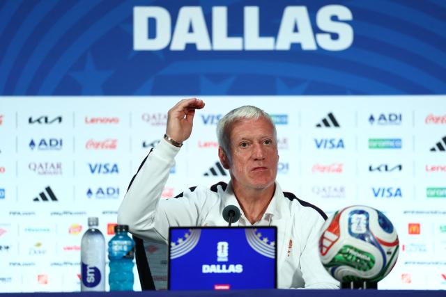 France's head coach Didier Deschamps gives an MD-1 press conference at the Dallas Stadium in Arlington on July 13, 2026, on the eve of the 2026 World Cup football tournament semi-final match between France and Spain. (Photo by FRANCK FIFE / AFP)