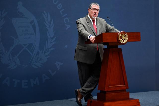 Guatemala's President Bernardo Arevalo speaks during his weekly press conference at the Culture Palace in Guatemala City on July 13, 2026. (Photo by Johan ORDONEZ / AFP)