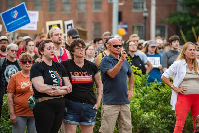 People participate in a peaceful walking vigil honoring a 26-year-old Colombian man who was fatally shot during an Immigration and Customs Enforcement (ICE) operation in Biddeford, Maine, on July 13, 2026. A US immigration officer on July 13, fatally shot a man identified by rights groups as a 26-year-old Colombian, an incident likely to fuel criticism of President Donald Trump's deportation drive. The shooting happened in Biddeford, a town of 22,000 people in the northern state of Maine, and comes a week after an Immigration and Customs Enforcement (ICE) agent shot dead a Mexican man in Texas. (Photo by Joseph Prezioso / AFP)