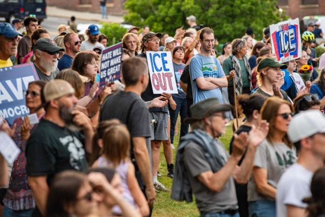 People participate in a peaceful walking vigil honoring a 26-year-old Colombian man who was fatally shot during an Immigration and Customs Enforcement (ICE) operation in Biddeford, Maine, on July 13, 2026. A US immigration officer on July 13, fatally shot a man identified by rights groups as a 26-year-old Colombian, an incident likely to fuel criticism of President Donald Trump's deportation drive. The shooting happened in Biddeford, a town of 22,000 people in the northern state of Maine, and comes a week after an Immigration and Customs Enforcement (ICE) agent shot dead a Mexican man in Texas. (Photo by Joseph Prezioso / AFP)