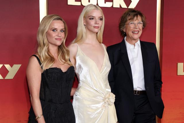 (L-R) US actress/executive producer Anya Taylor-Joy, US executive producer and actress  Reese Witherspoon and US actress Annette Bening attend Apple TV Limited Series premiere of "Lucky" at the Directors Guild of America in Los Angeles on July 13, 2026. (Photo by VALERIE MACON / AFP)