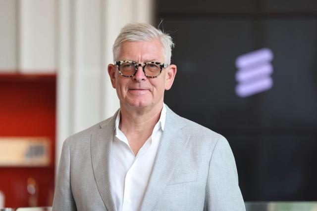Borje Ekholm, CEO of Swedish multinational networking and telecommunications company  Ericsson, poses before commenting on the company's latest interim report at their headquarters in Stockholm, Sweden, on July 14, 2026. (Photo by Par BACKSTROM / TT NEWS AGENCY / AFP) / Sweden OUT