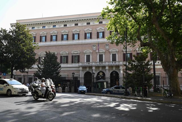 This photograph shows the US embassy in Rome on July 14, 2026, on the first day of talks between the Lebanese and Israeli delegations on the backdrop of a regional escalation between Washington and Tehran. The two countries, officially at war for decades, reached a framework agreement on June 26, after five rounds of negotiations in Washington, aimed at ending the war between Israel and Iran-backed Hezbollah and paving the way for peace. But Hezbollah rejects the agreement, which calls for the group's disarmament and whose implementation is set to begin with Israeli withdrawal from two "pilot zones" in southern Lebanon. (Photo by Andreas SOLARO / AFP)