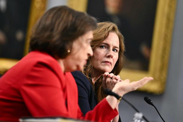 (From L-R) US Supreme Court Justice Elena Kagan and US Supreme Court Justice Amy Coney Barrett testify during a House Appropriations Subcommittee on Financial Services hearing on Capitol Hill in Washington, DC, on July 14, 2026. Two US Supreme Court justices made a rare appearance before Congress on Tuesday, seeking funding to protect judges and their families after a divisive term that deepened tensions between the court and President Donald Trump. (Photo by Kent NISHIMURA / AFP)