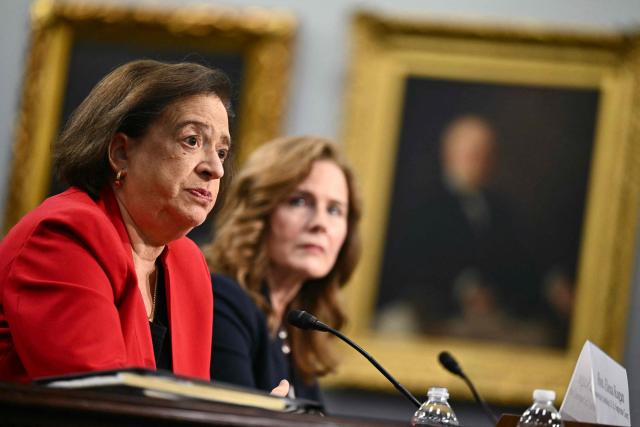 (From L-R) US Supreme Court Justice Elena Kagan and US Supreme Court Justice Amy Coney Barrett testify during a House Appropriations Subcommittee on Financial Services hearing on Capitol Hill in Washington, DC, on July 14, 2026. Two US Supreme Court justices made a rare appearance before Congress on Tuesday, seeking funding to protect judges and their families after a divisive term that deepened tensions between the court and President Donald Trump. (Photo by Kent NISHIMURA / AFP)