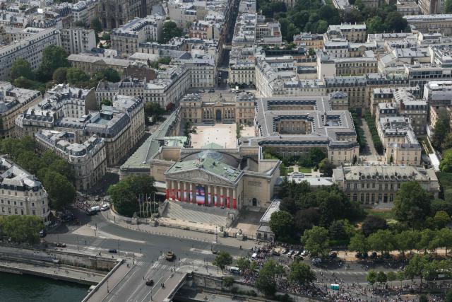 This aerial photograph taken on July 14, 2026, shows the French National Assembly in Paris. (Photo by Thomas SAMSON / AFP)