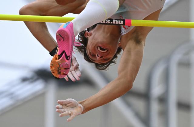 Sweden's Armand Duplantis competes during the men's pole Vault competition of the Gyulai Istvan Memorial Athletics Grand Prix in Budapest, Hungary on July 14, 2026. (Photo by Attila KISBENEDEK / AFP)