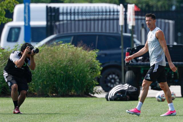 Polish forward #09 Robert Lewandowski arrives for his first training session at Endeavor Health Performance Center with his new club Chicago Fire FC ahead of his MLS debut in Chicago, Illinois, on July 14 2026. Poland's all-time leading goal scorer Robert Lewandowski has signed a contract through the 2027-28 campaign with the Chicago Fire, the Major League Soccer club announced in late June 2026. The 37-year-old striker arrives from Barcelona after helping the Spanish giants capture the La Liga crown last month having starred from 2014-2022 with Bayern Munich. (Photo by KAMIL KRZACZYNSKI / AFP)