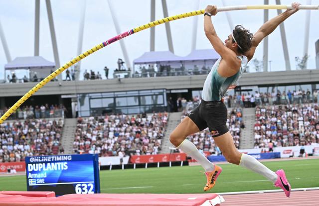 Sweden's Armand Duplantis competes during the men's pole Vault competition of the Gyulai Istvan Memorial Athletics Grand Prix in Budapest, Hungary on July 14, 2026. (Photo by Attila KISBENEDEK / AFP)