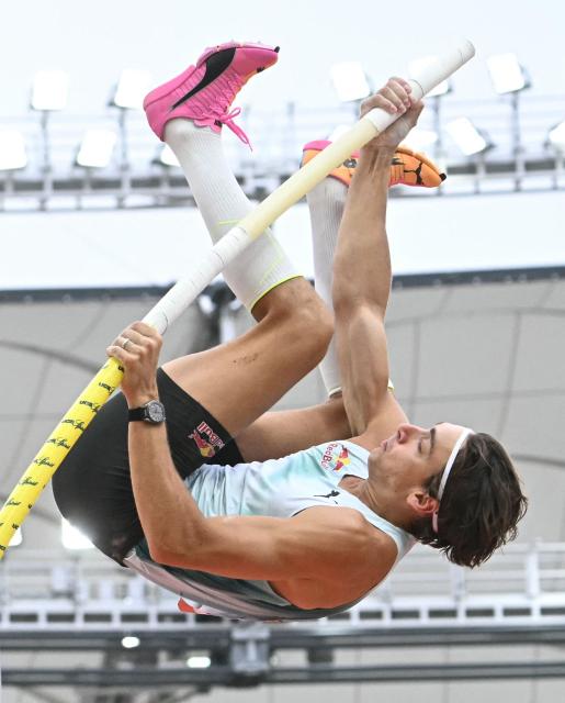Sweden's Armand Duplantis competes during the men's pole Vault competition of the Gyulai Istvan Memorial Athletics Grand Prix in Budapest, Hungary on July 14, 2026. (Photo by Attila KISBENEDEK / AFP)