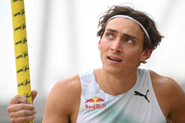 Sweden's Armand Duplantis reacts after competing during the men's pole Vault competition of the Gyulai Istvan Memorial Athletics Grand Prix in Budapest, Hungary on July 14, 2026. (Photo by Attila KISBENEDEK / AFP)
