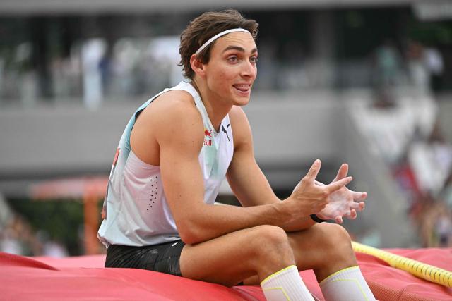 Sweden's Armand Duplantis reacts after competing during the men's pole Vault competition of the Gyulai Istvan Memorial Athletics Grand Prix in Budapest, Hungary on July 14, 2026. (Photo by Attila KISBENEDEK / AFP)