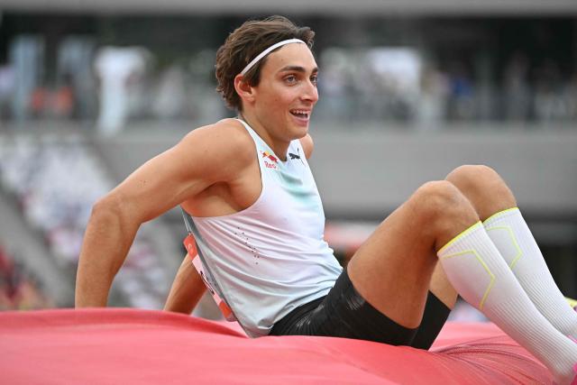 Sweden's Armand Duplantis reacts after competing during the men's pole Vault competition of the Gyulai Istvan Memorial Athletics Grand Prix in Budapest, Hungary on July 14, 2026. (Photo by Attila KISBENEDEK / AFP)