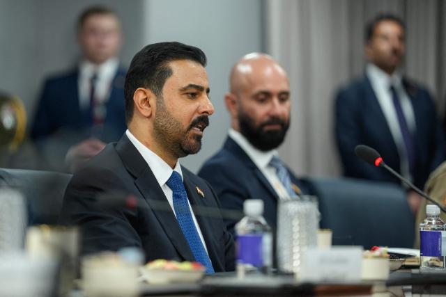 Iraqi Prime Minister Ali al-Zaidi speaks during a meeting with US Defense Secretary Pete Hegseth (not pictured) at the Pentagon in Washington, DC, on July 14, 2026. (Photo by Alexander Drago / POOL / AFP)