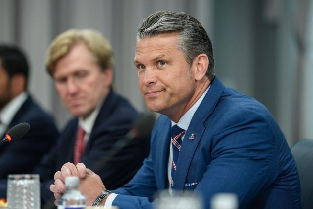 US Defense Secretary Pete Hegseth speaks during a meeting with Iraqi Prime Minister Ali al-Zaidi (not pictured) at the Pentagon in Washington, DC, on July 14, 2026. (Photo by Alexander Drago / POOL / AFP)