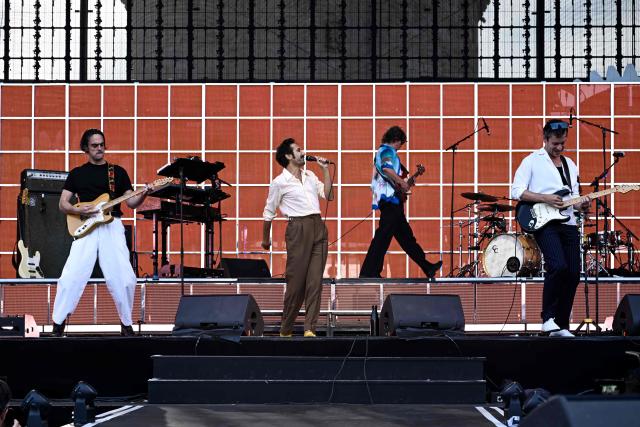 French rock band Feu! Chatterton performs on stage during the 42nd Francofolies music festival, in La Rochelle, western France, on July 14, 2026. Created in 1985, the festival is dedicated to French-language and francophone music and runs until July 14, 2026. (Photo by Philippe LOPEZ / AFP)