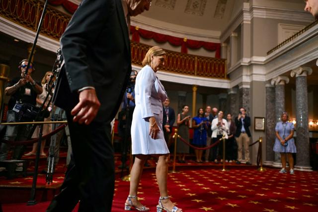Darline Graham Nordone, sister of Lindsey Graham, arrives in the Old Senate Chamber to be ceremonially sworn in as a Senator, at the US Capitol in Washington, DC, on July 14, 2026. South Carolina Governor Henry McMaster on July 13 appointed the late Republican senator Lindsey Graham's younger sister to complete his term, hours after President Donald Trump publicly urged him to choose her. Darline Graham Nordone will serve in the US Senate until Graham's term expires in January, following his unexpected death at the weekend at the age of 71. (Photo by Kent NISHIMURA / AFP)