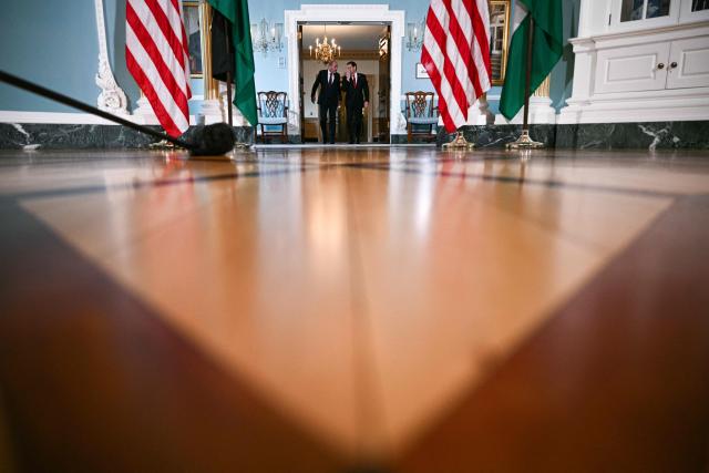 US Secretary Marco Rubio (R) walks with Jordanian Deputy Prime Minister and Foreign Minister Ayman Safadi as they meet at the State Department in Washington, DC, on July 14, 2026. (Photo by Brendan SMIALOWSKI / AFP)