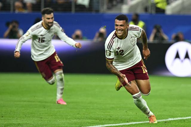 Spain's defender #12 Pedro Porro celebrates scoring his team's second goal during the 2026 World Cup football tournament semi-final match between France and Spain at the Dallas Stadium in Arlington on July 14, 2026.  (Photo by Paul ELLIS / AFP)