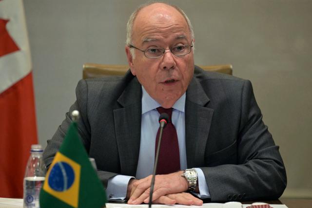 Brazil's Foreign Minister Mauro Vieira speaks during the fifth bilateral Strategic Partnership Dialogue at Sao Paulo's State Industry Federation (FIESP) headquarters in Sao Paulo Brazil on July 14, 2026. (Photo by NELSON ALMEIDA / AFP)