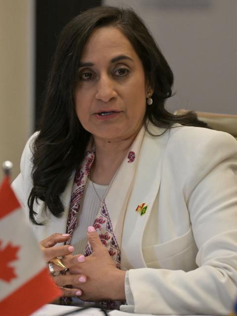 Canada's Foreign Minister Anita Anand speaks during the fifth bilateral Strategic Partnership Dialogue at Sao Paulo's State Industry Federation (FIESP) headquarters in Sao Paulo Brazil on July 14, 2026. (Photo by NELSON ALMEIDA / AFP)