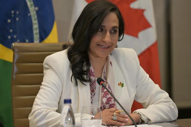 Canada's Foreign Minister Anita Anand speaks during the fifth bilateral Strategic Partnership Dialogue at Sao Paulo's State Industry Federation (FIESP) headquarters in Sao Paulo Brazil on July 14, 2026. (Photo by NELSON ALMEIDA / AFP)