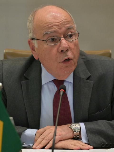 Brazil's Foreign Minister Mauro Vieira speaks during the fifth bilateral Strategic Partnership Dialogue at Sao Paulo's State Industry Federation (FIESP) headquarters in Sao Paulo, Brazil on July 14, 2026. (Photo by NELSON ALMEIDA / AFP)