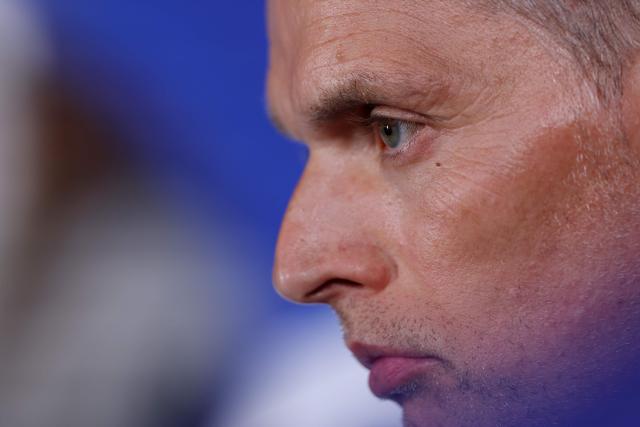 England's German head coach Thomas Tuchel gives an MD-1 press conference at the Atlanta Stadium in Atlanta on July 14, 2026, on the eve of the 2026 World Cup football tournament semi-final match between England and Argentina. (Photo by PATRICIA DE MELO MOREIRA / AFP)