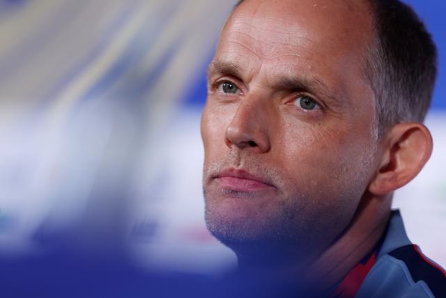 England's German head coach Thomas Tuchel gives an MD-1 press conference at the Atlanta Stadium in Atlanta on July 14, 2026, on the eve of the 2026 World Cup football tournament semi-final match between England and Argentina. (Photo by PATRICIA DE MELO MOREIRA / AFP)