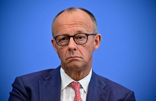 German Chancellor Friedrich Merz addresses journalists during his summer press conference in Berlin, Germany, on July 15, 2026. (Photo by Tobias SCHWARZ / AFP)