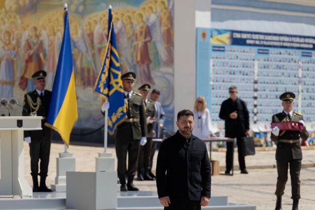 Ukraine's President Volodymyr Zelensky attends a ceremony to mark the Day of Ukrainian Statehood in Kyiv on July 15, 2026, amid the Russian invasion of Ukraine. (Photo by Tetiana DZHAFAROVA / AFP)