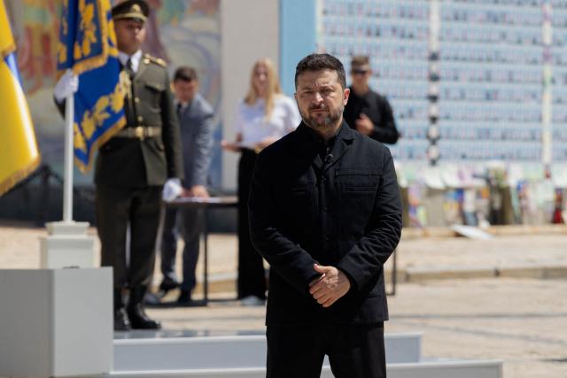 Ukraine's President Volodymyr Zelensky attends a ceremony to mark the Day of Ukrainian Statehood in Kyiv on July 15, 2026, amid the Russian invasion of Ukraine. (Photo by Tetiana DZHAFAROVA / AFP)