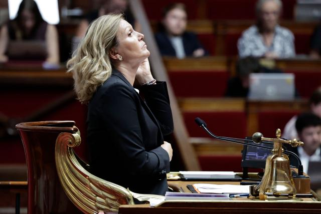 President of the French National Assembly Yael Braun-Pivet attends the voting session on the assisted dying bill at the National Assembly, France's lower house of parliament in Paris on July 15, 2026. France is set to move closer to joining the ranks of countries that guarantee the right to assisted dying, after the long journey to adoption of a controversial bill. (Photo by STEPHANE DE SAKUTIN / AFP)