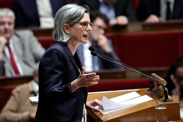 Ecologiste et Social's MP Sandrine Rousseau delivers a speech during the voting session on the assisted dying bill at the National Assembly, France's lower house of parliament in Paris on July 15, 2026. France is set to move closer to joining the ranks of countries that guarantee the right to assisted dying, after the long journey to adoption of a controversial bill. (Photo by STEPHANE DE SAKUTIN / AFP)