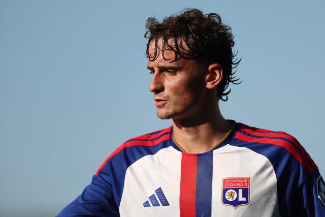 Lyon's British midfielder #23 Tyler Morton reacts during the pre-season friendly football match between  Olympique Lyonnais (OL) and Servette FC at the stade Pierre Rajon in Bourgoin-Jallieu, southeastern France on July 15, 2026. (Photo by Alex MARTIN / AFP)