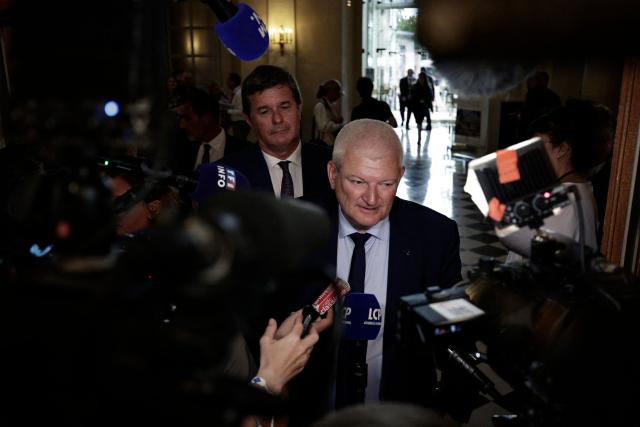 Les Democrates' MP, the lawmaker at the origin of the law Olivier Falorni speaks to press after the vote on the assisted dying law at the National Assembly, France's lower house of parliament in Paris on July 15, 2026. France's parliament adopts assisted dying law on July 15, 2026. (Photo by STEPHANE DE SAKUTIN / AFP)