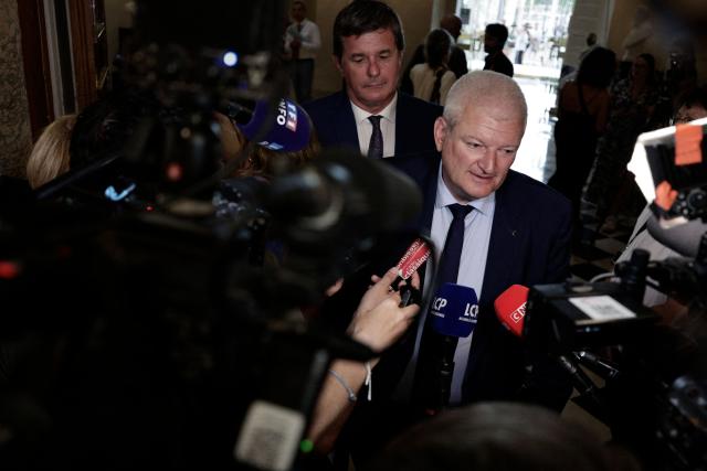 Les Democrates' MP, the lawmaker at the origin of the law Olivier Falorni speaks to press after the vote on the assisted dying law at the National Assembly, France's lower house of parliament in Paris on July 15, 2026. France's parliament adopts assisted dying law on July 15, 2026. (Photo by STEPHANE DE SAKUTIN / AFP)