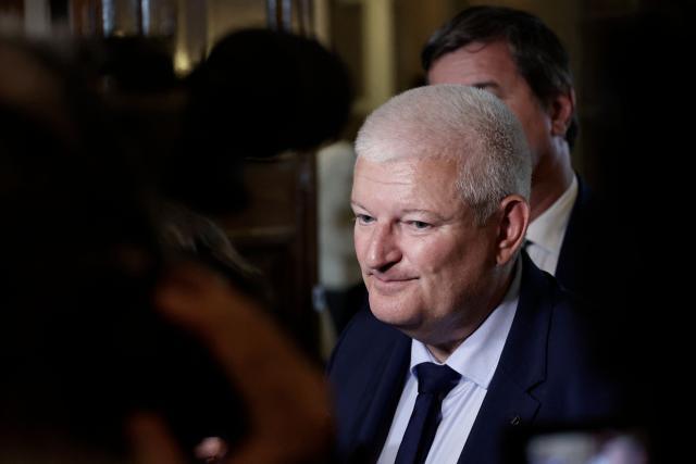 Les Democrates' MP, the lawmaker at the origin of the law Olivier Falorni speaks to press after the vote on the assisted dying law at the National Assembly, France's lower house of parliament in Paris on July 15, 2026. France's parliament adopts assisted dying law on July 15, 2026. (Photo by STEPHANE DE SAKUTIN / AFP)
